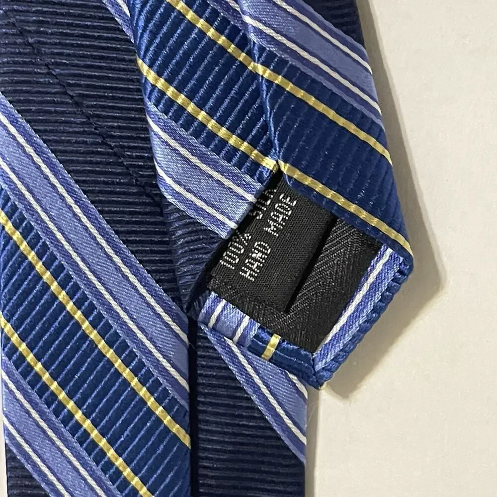 Bruno Piattelli 100%‎ silk striped tie in multi-color blue and yellow